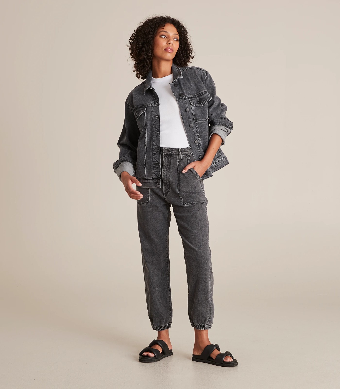 Black denim best sale longline jacket