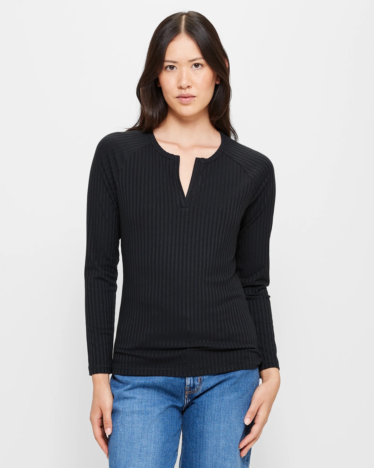 Long Sleeve Notch Neck Top - Black | Target Australia