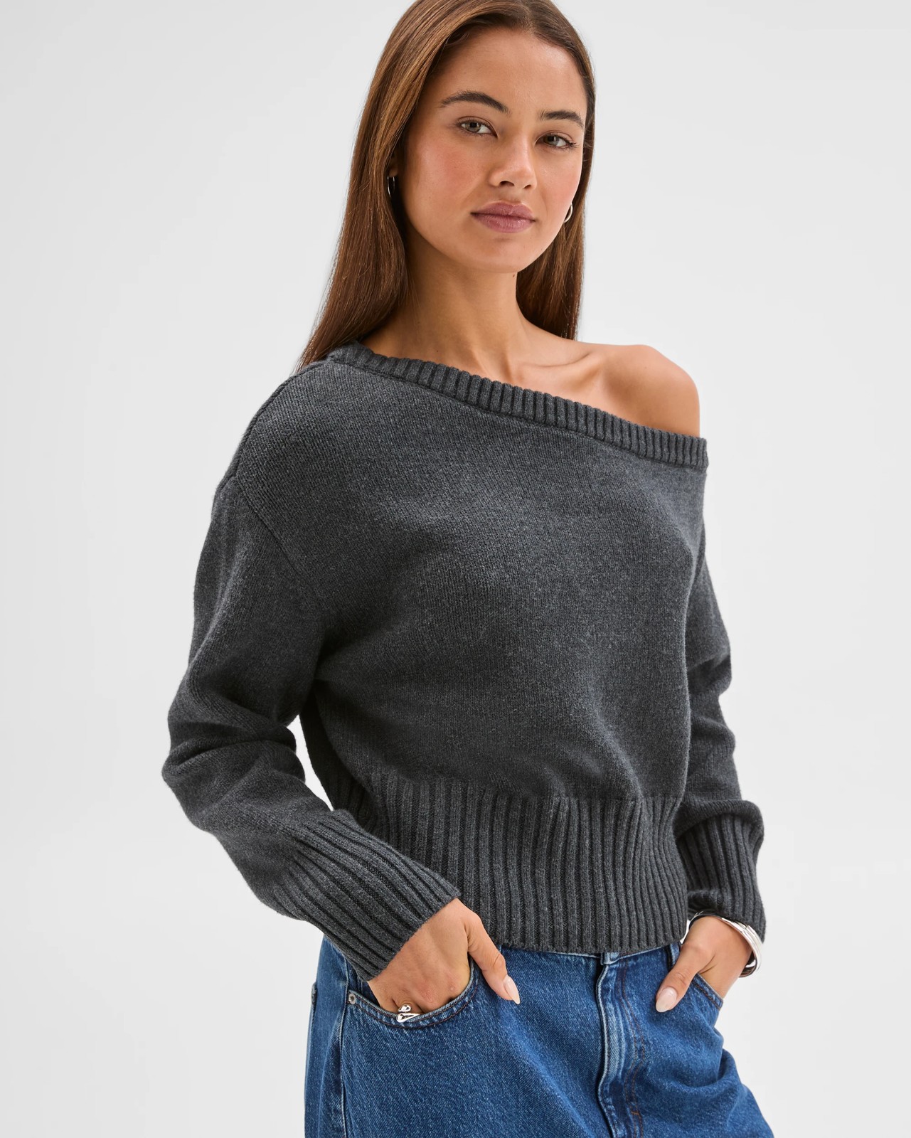 Lily Loves Off Shoulder Jumper - Onyx Marle 4 of 5