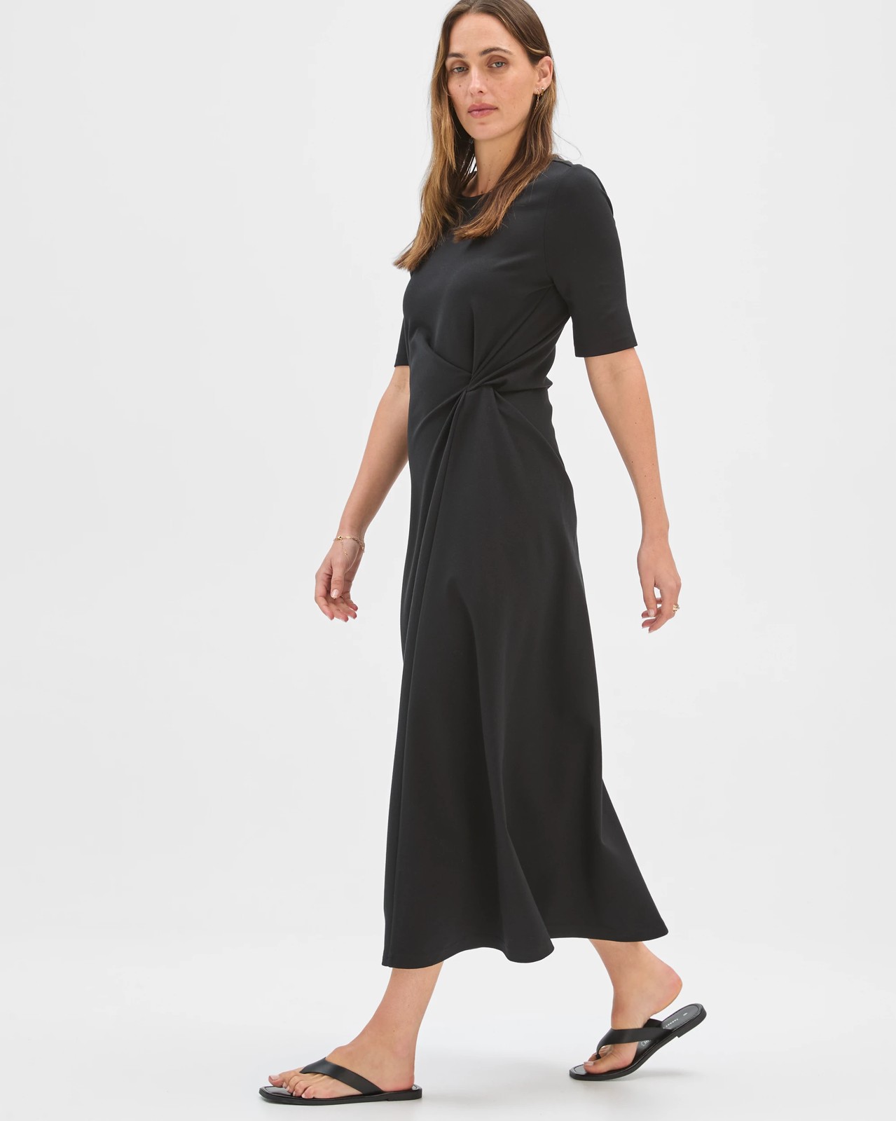 Preview Ponte Twist Detail Midi Dress - Black 4 of 5