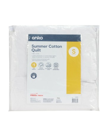 Anko Low Warmth Summer Cotton Quilt - Single Bed - White