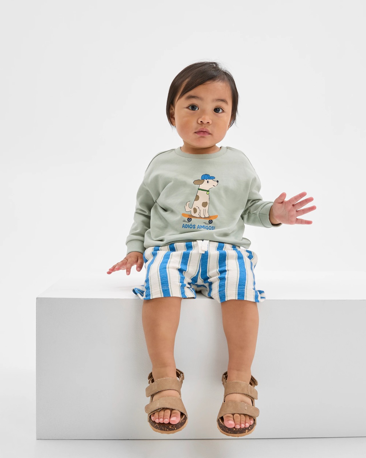 Baby Organic Cotton Jumper and Shorts Set - Sage 2 of 6