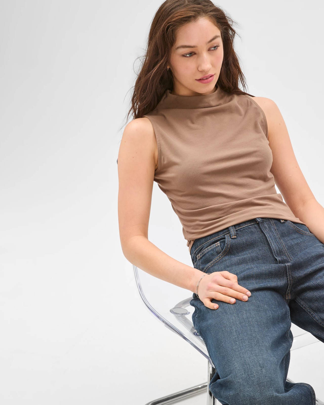 Lily Loves Australian Cotton Blend Mock Neck Tank  - Smoked Taupe 4 of 5