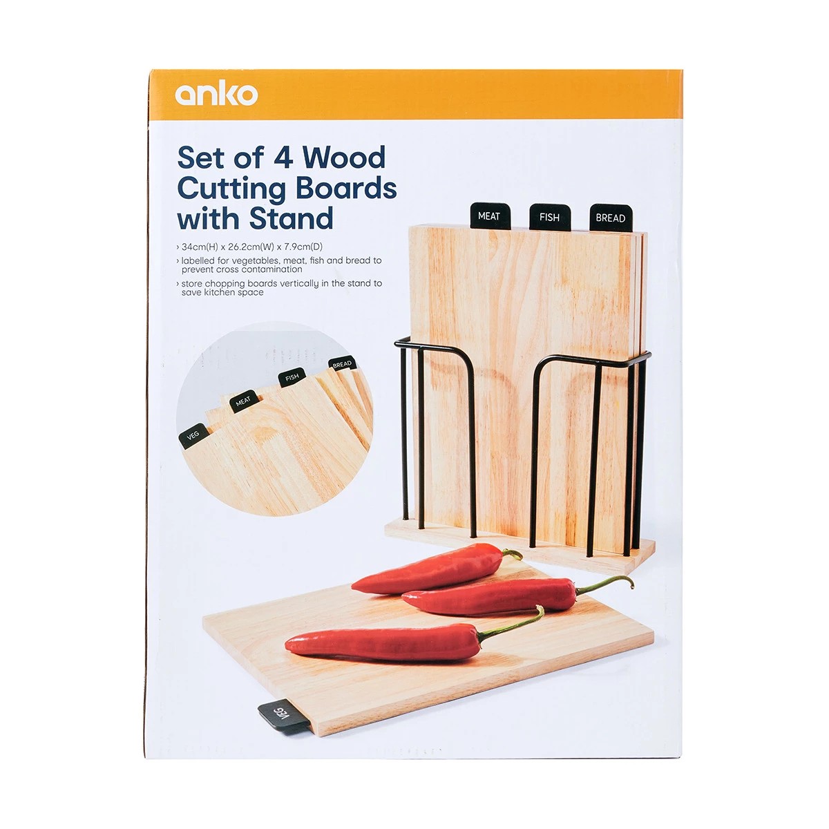 Wood Cutting Boards, Set of 4 - Anko