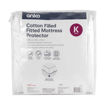 Cotton Filled Fitted Mattress Protector, King Bed  - Anko