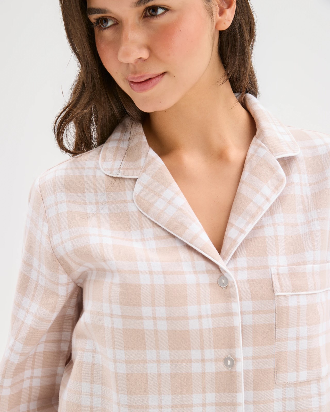 Australian Cotton Flannelette Pyjama Set - Gingham Neutral 5 of 6