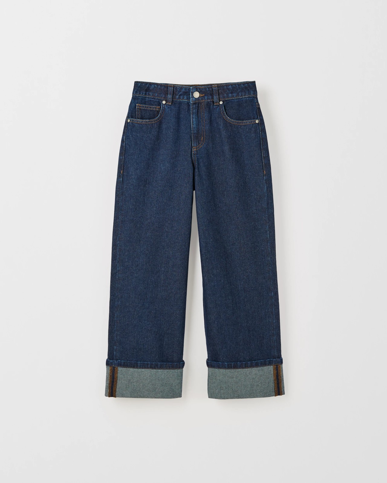 Wide Leg Cuffed Denim Jeans - Indigo 5 of 6