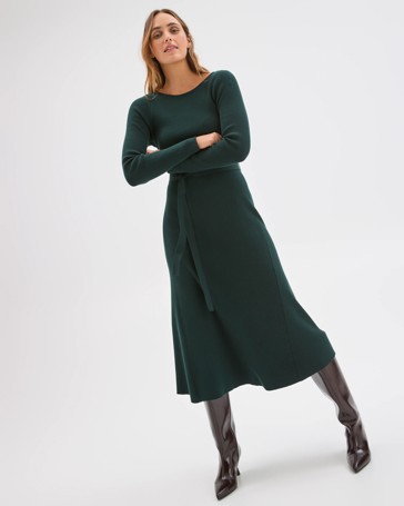 Preview Australian Cotton Blend Long Sleeve Knit Midi Dress