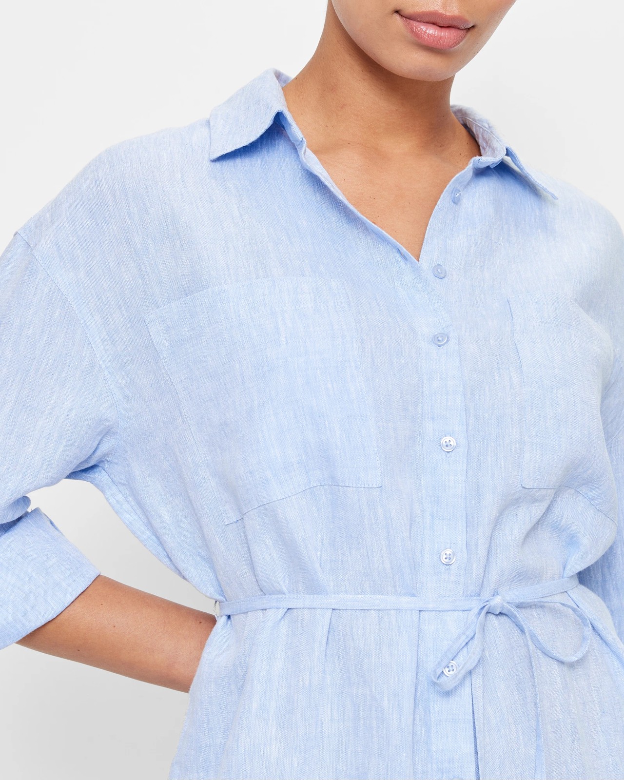 European Linen Midi Shirt Dress