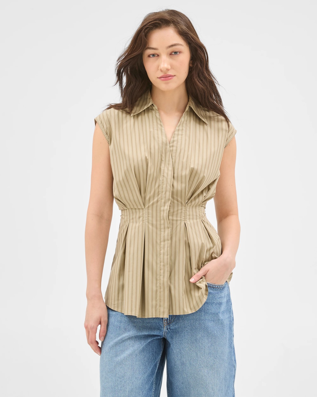 Lily Loves Australian Cotton Sleeveless Poplin Shirt - Green Stripe 2 of 6