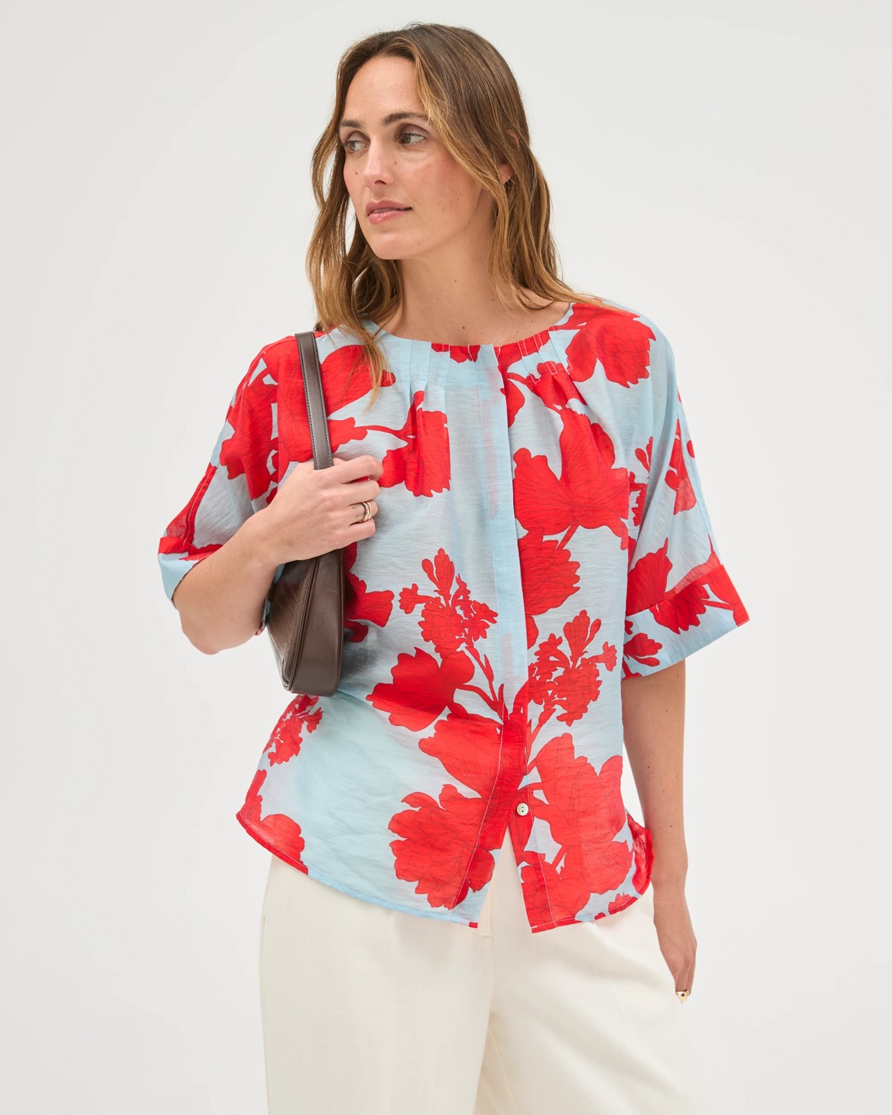 Preview Volume Tie Waist Blouse - Dusty Blue Floral 2 of 5