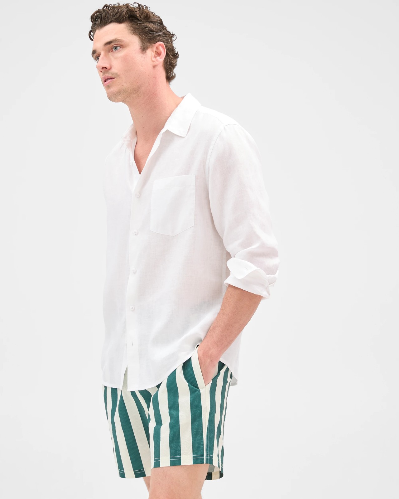 Seersucker Swim Volley Shorts - Green Stripe 2 of 6