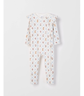 Baby Organic Cotton Pointelle Rib Frilled Zip Front Coverall