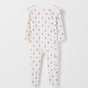 Baby Organic Cotton Pointelle Rib Frilled Zip Front Coverall product image
