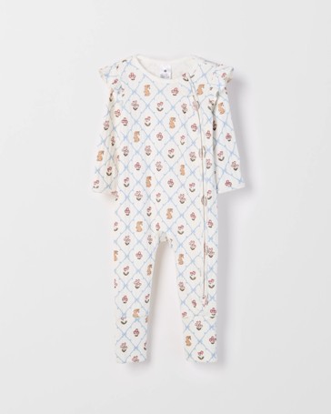 Baby Organic Cotton Pointelle Rib Frilled Zip Front Coverall