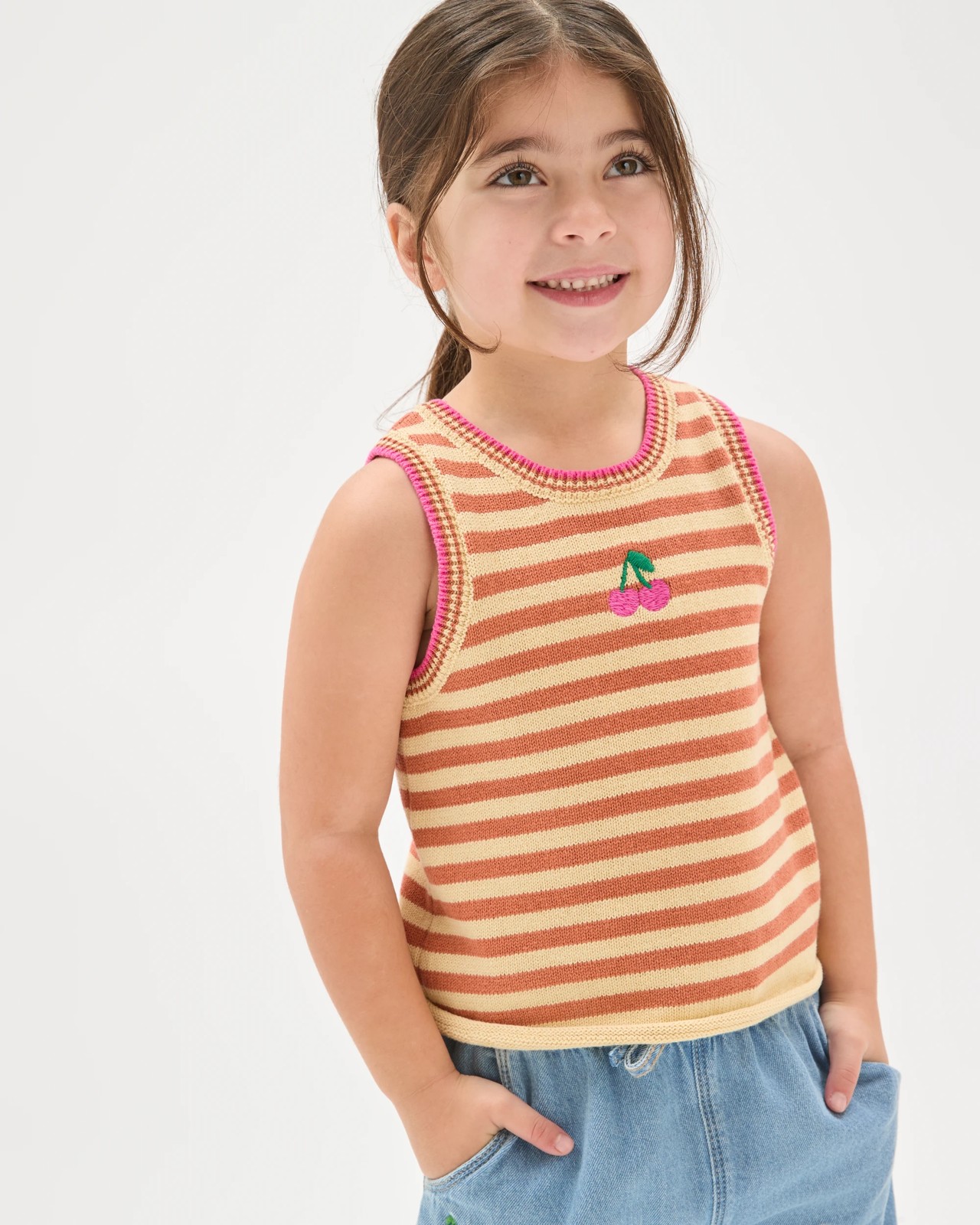 Australian Cotton Fashion Striped Crochet Knit Tank Top - Yellow / Orange 2 of 6