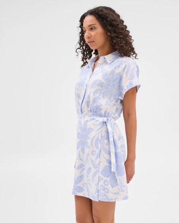 European Linen Tiered Wrap Midi Dress