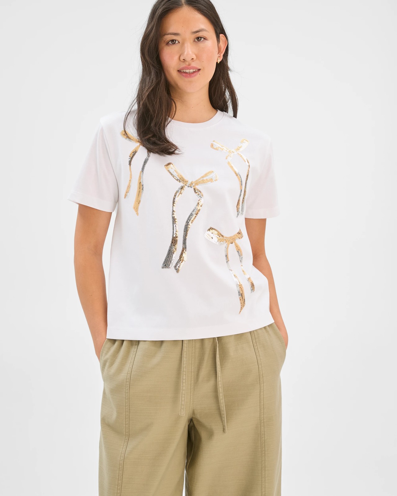 Australian Cotton Embellished Christmas T-Shirt - Sequin Bows 5 of 5