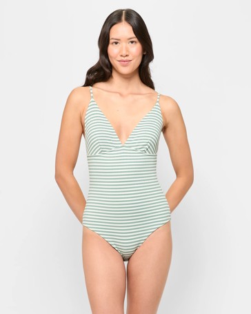 Ribbed Stripe Tie Back One Piece Bathers