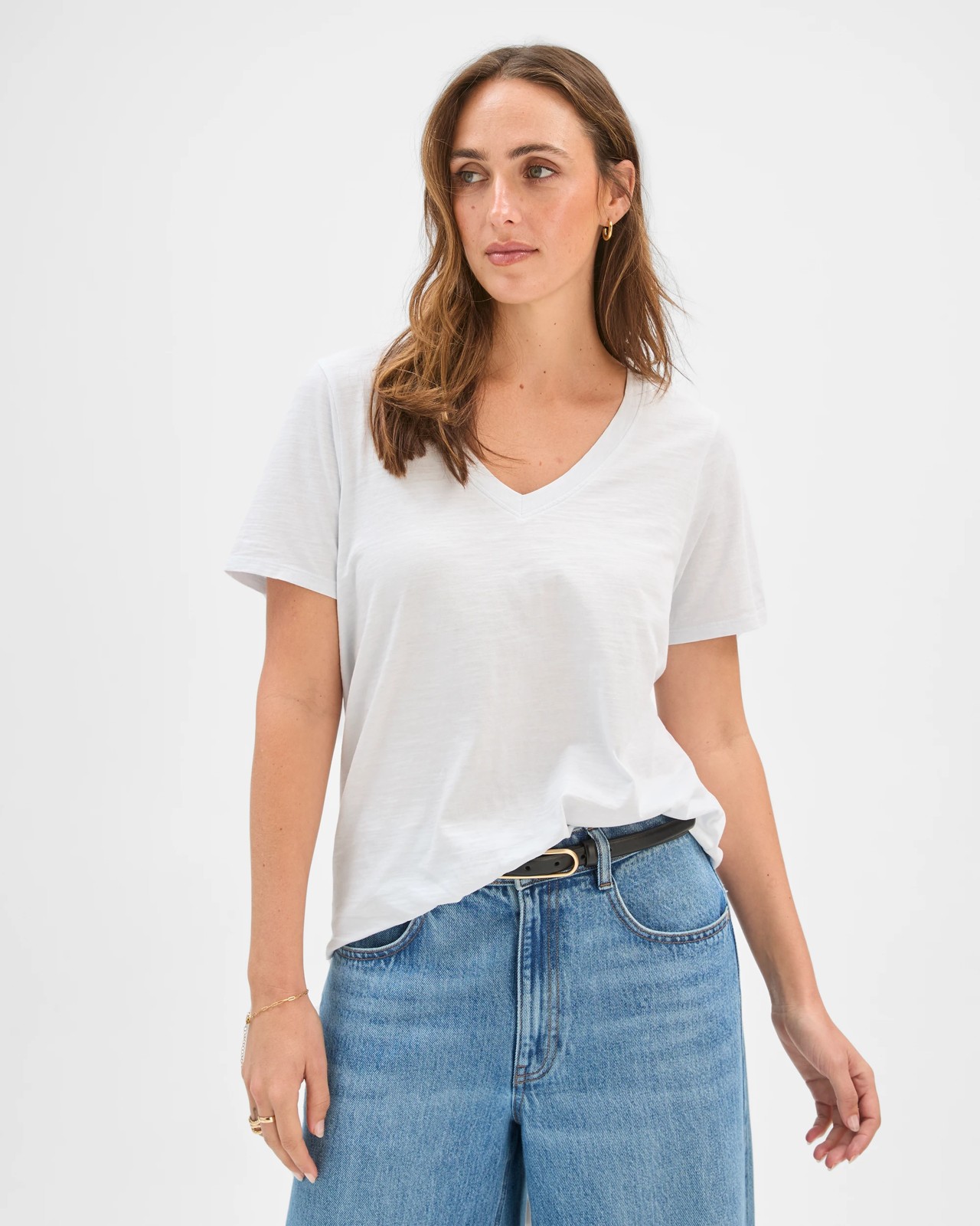 Australian Cotton Slub Relaxed V-Neck T-Shirt - Sky Blue 4 of 6
