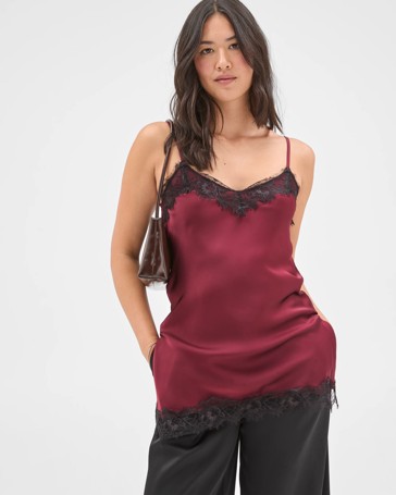 Preview Sleeveless Lace Detail Satin Cami