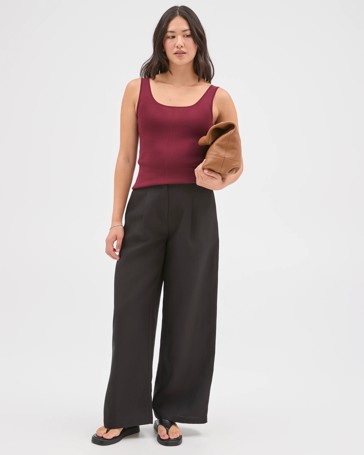 Preview Slim Fit Crepe Knit Detail Tank Top