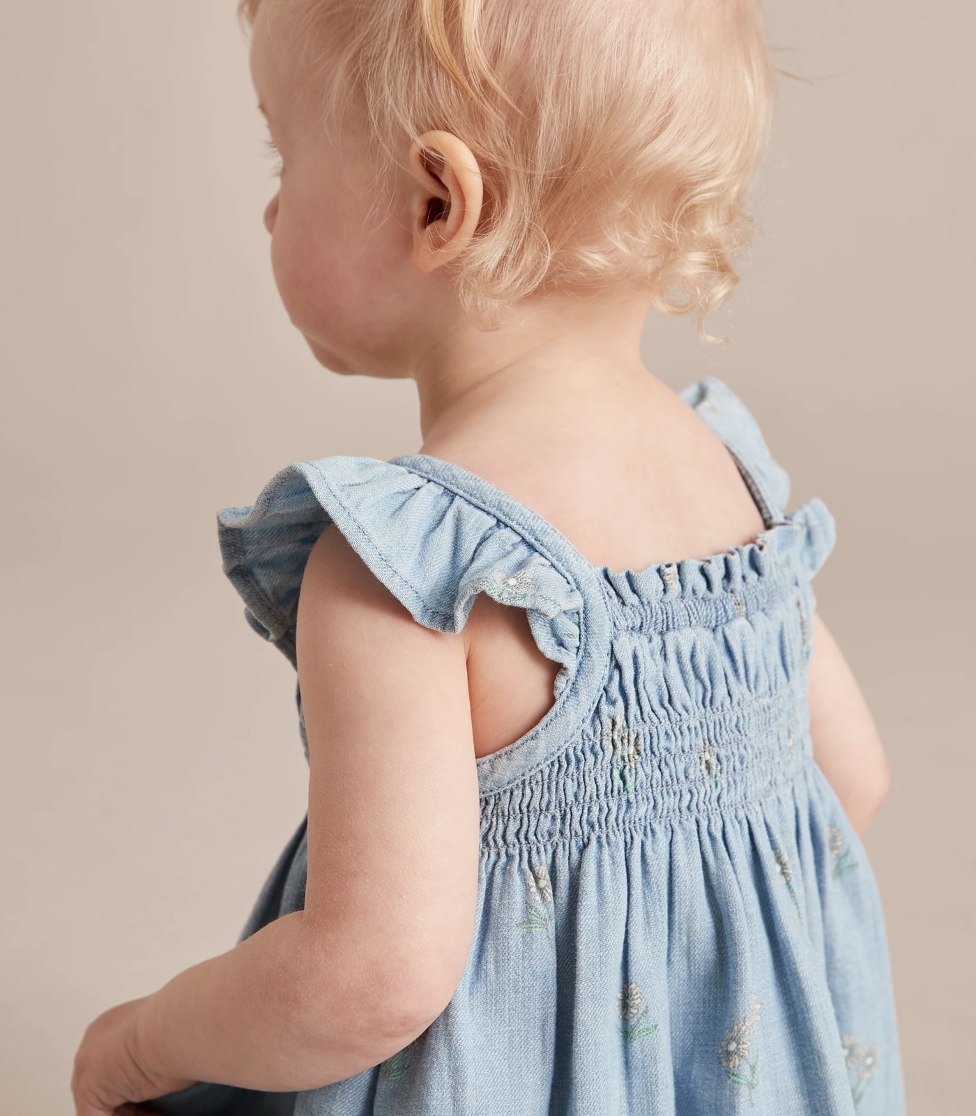 Baby Linen Blend Floral Chambray Dress 4 of 6