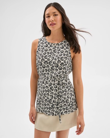 Summer Twill Sleeveless Belted Top - Preview