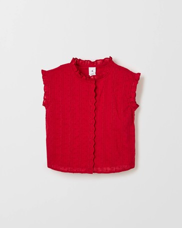 Cotton Sleeveless Woven Broderie Shirt