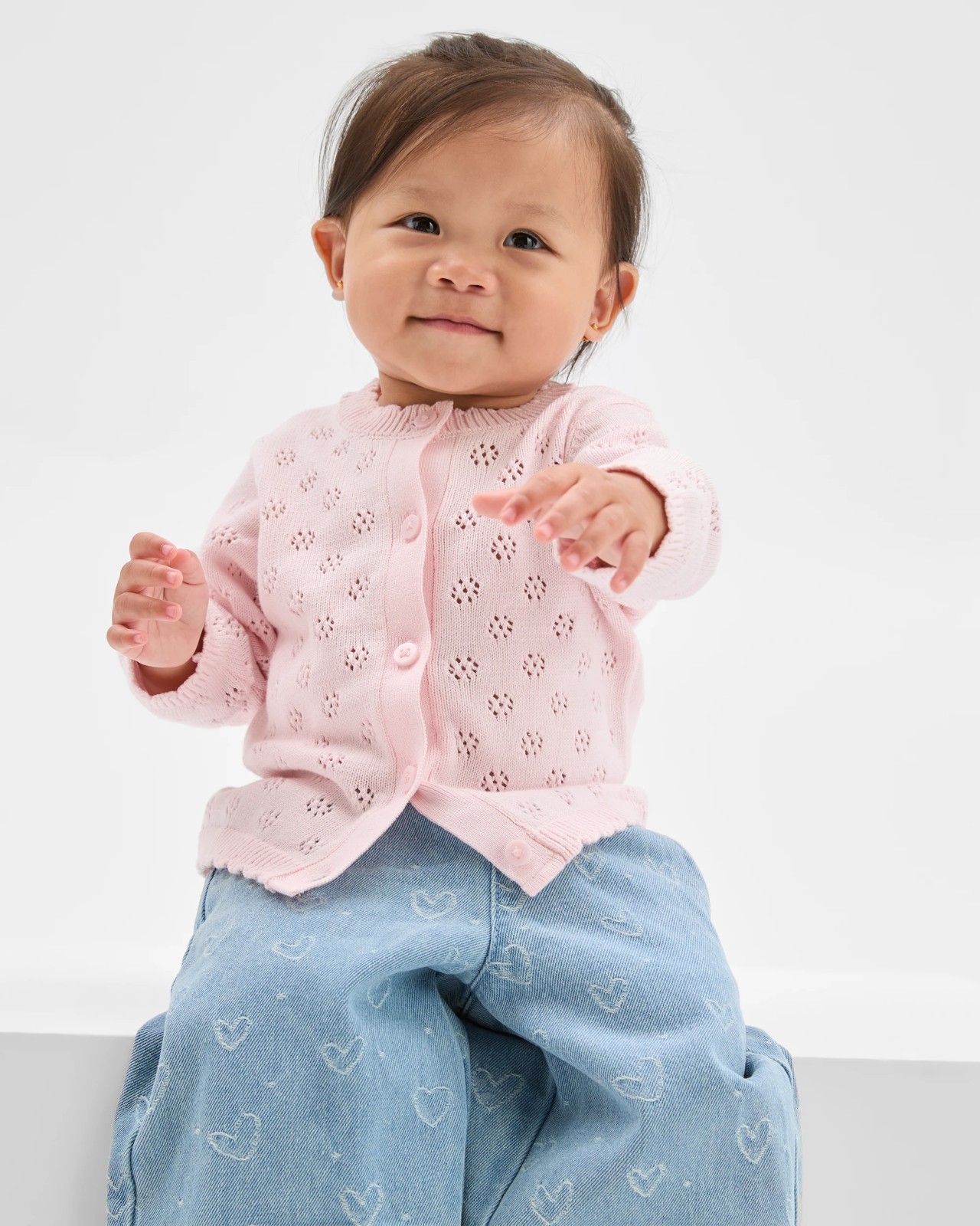 Baby Organic Cotton Pointelle Cardigan - Ballet Slipper 2 of 6