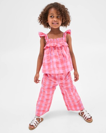 Woven Ruffle Top & Pants Coord Set