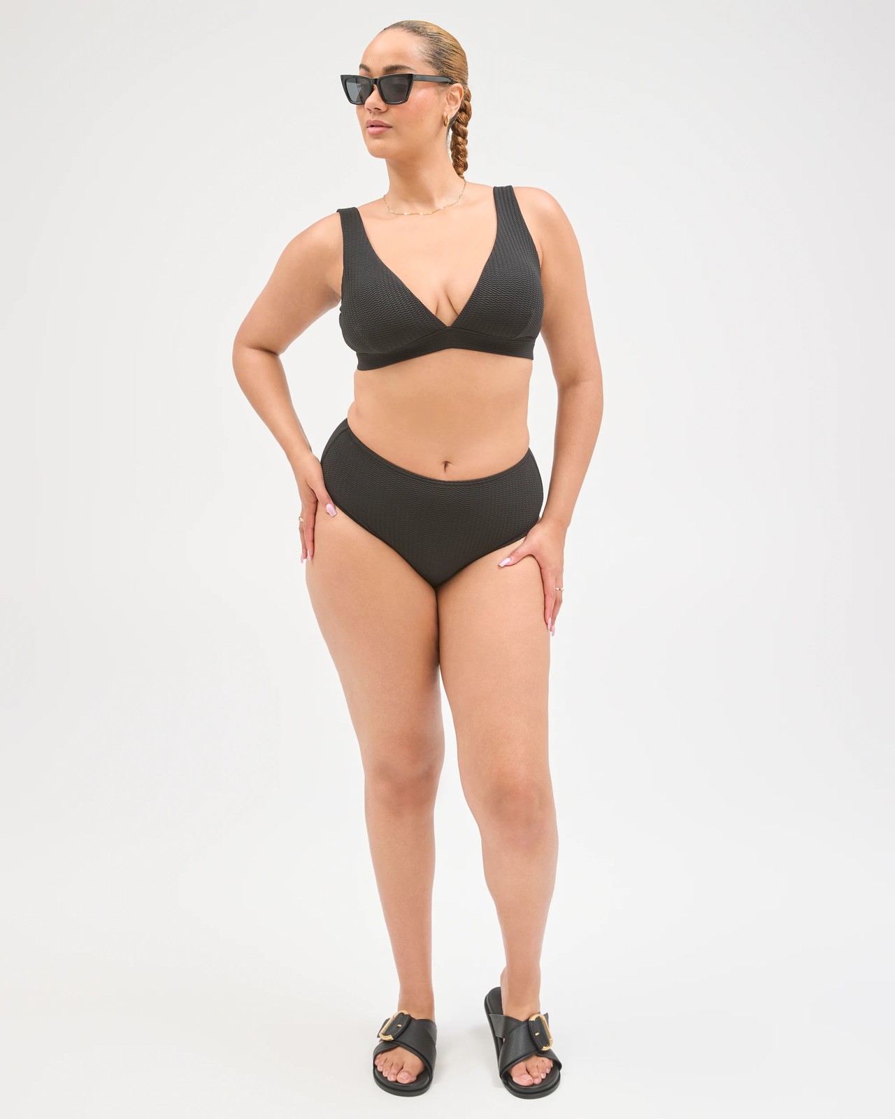 Resort Crinkle High Waisted Swim Bikini Bottoms - Black 6 of 6