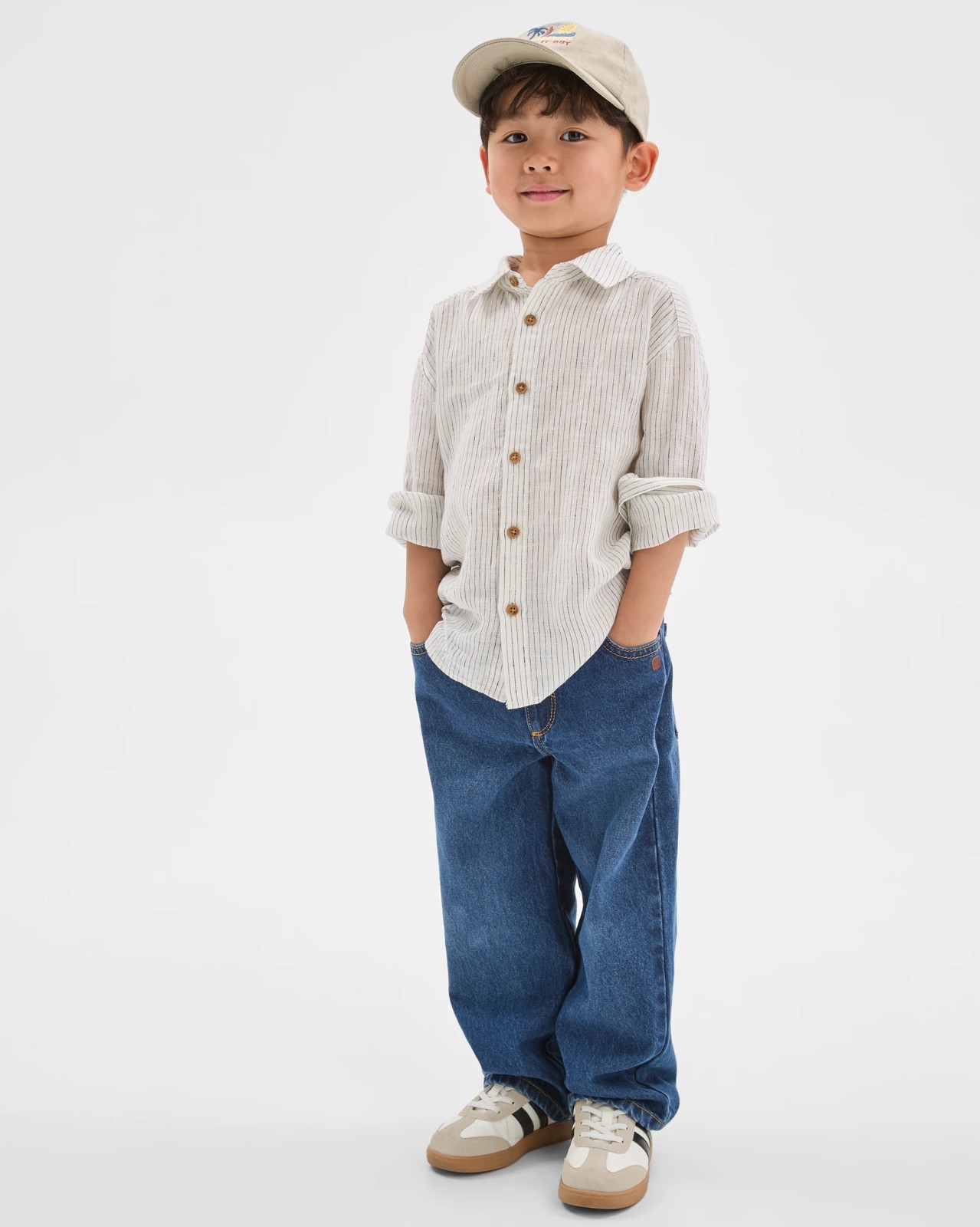 European Linen Long Sleeve Shirt - Navy Stripe 2 of 6
