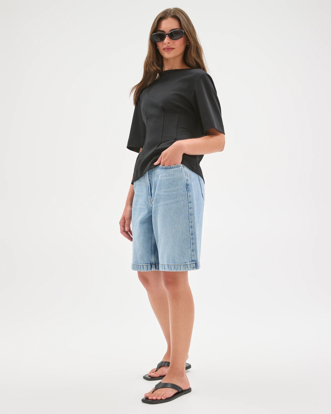 Petites Airloom Longline Bermuda Denim Shorts 5 of 5