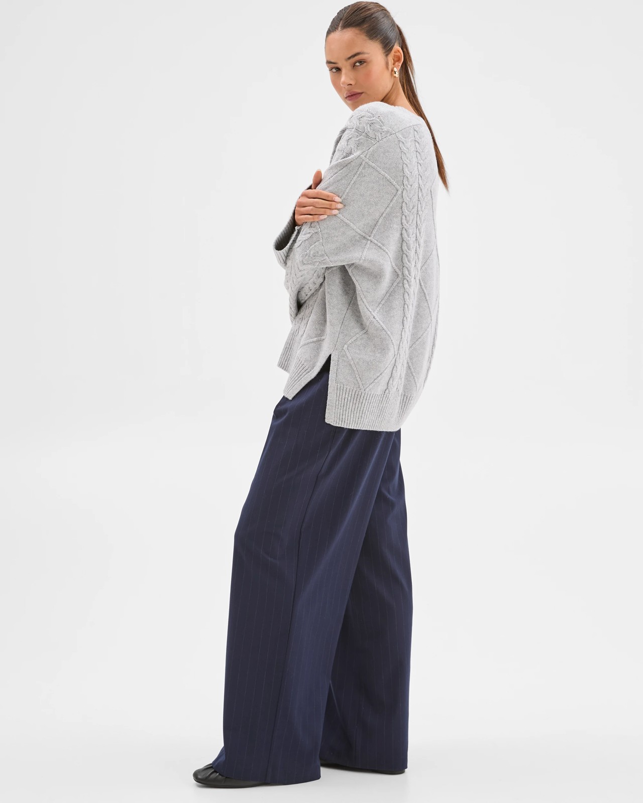 Lily Loves Cable Knit Jumper - Grey Marle 3 of 6