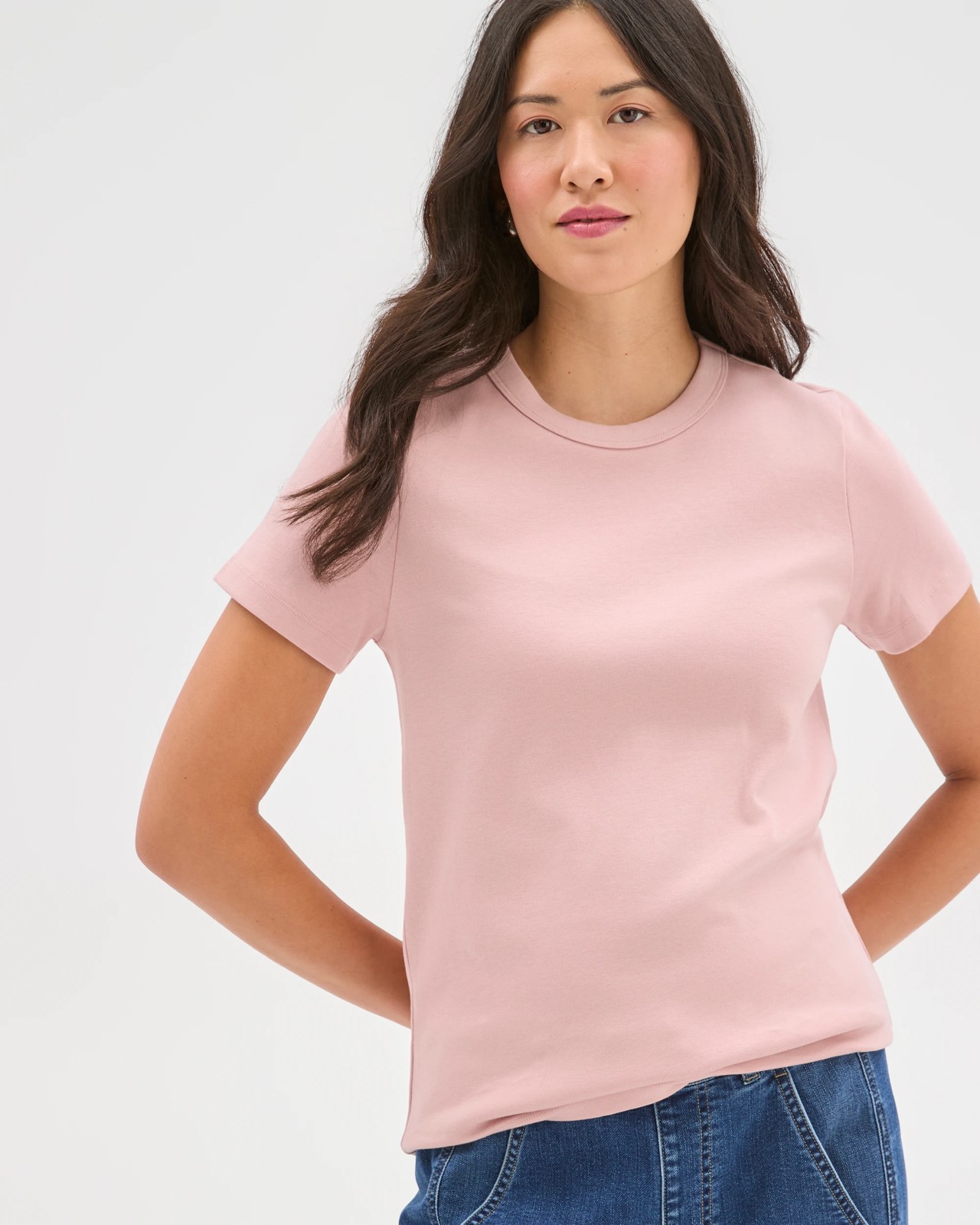 Australian Cotton Interlock Neat T-Shirt - Soft Blush 3 of 6