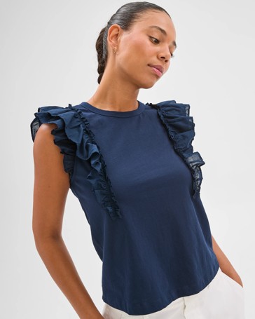 Australian Cotton Sleeveless Ruffle Tank Top