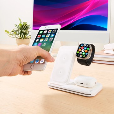 3-in-1 Foldable Wireless Charger, White - Anko