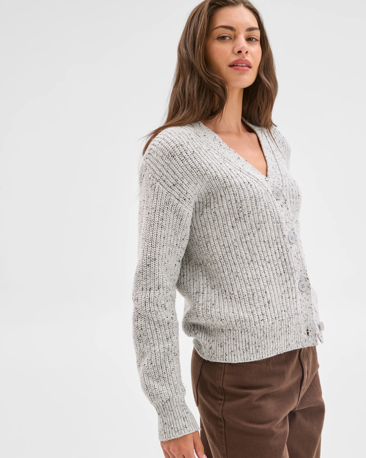 Petites Australian Cotton Blend Nepped V-Neck Cardigan 2 of 6