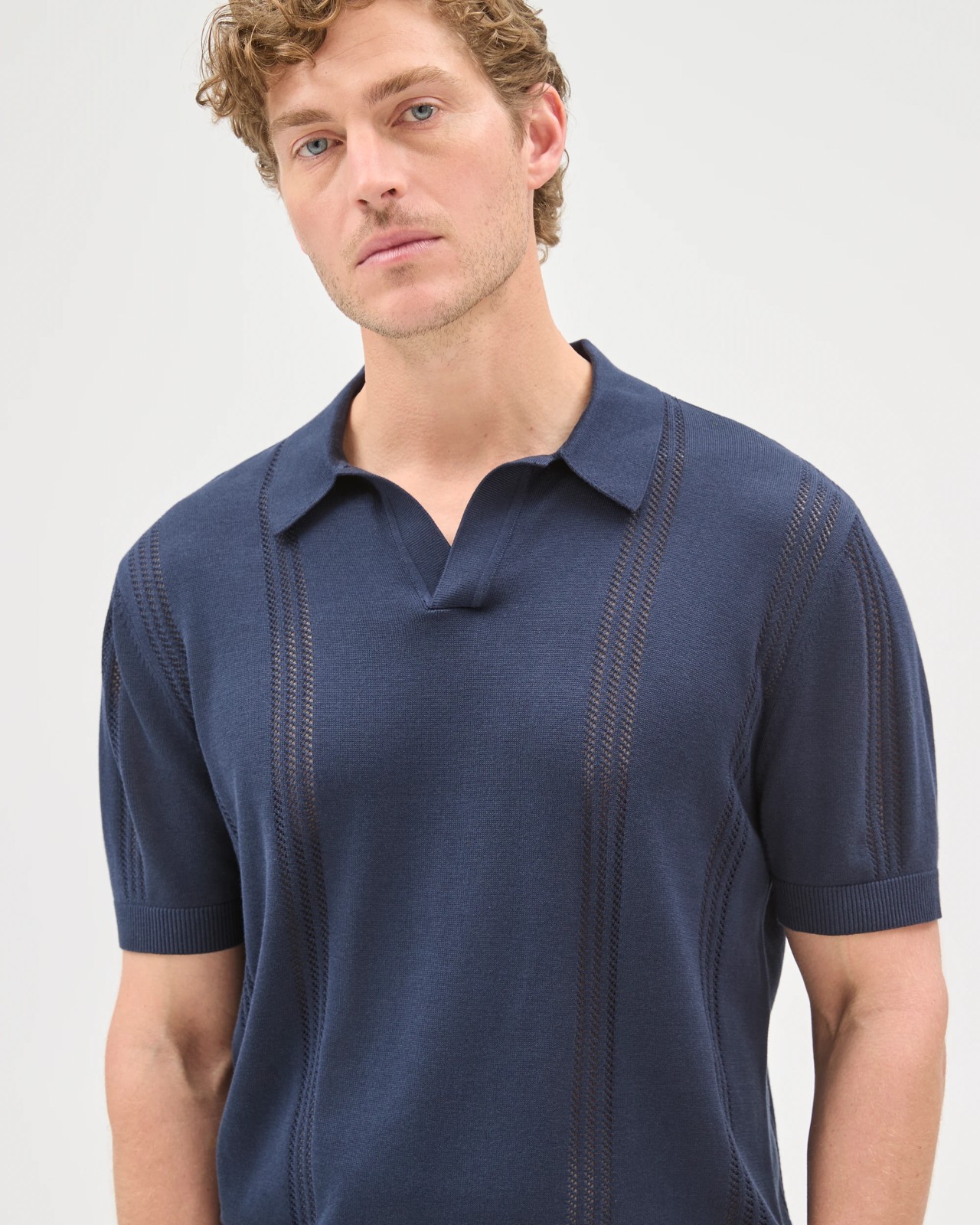 Preview Short Sleeve Knitwear Polo Top - Navy 3 of 6