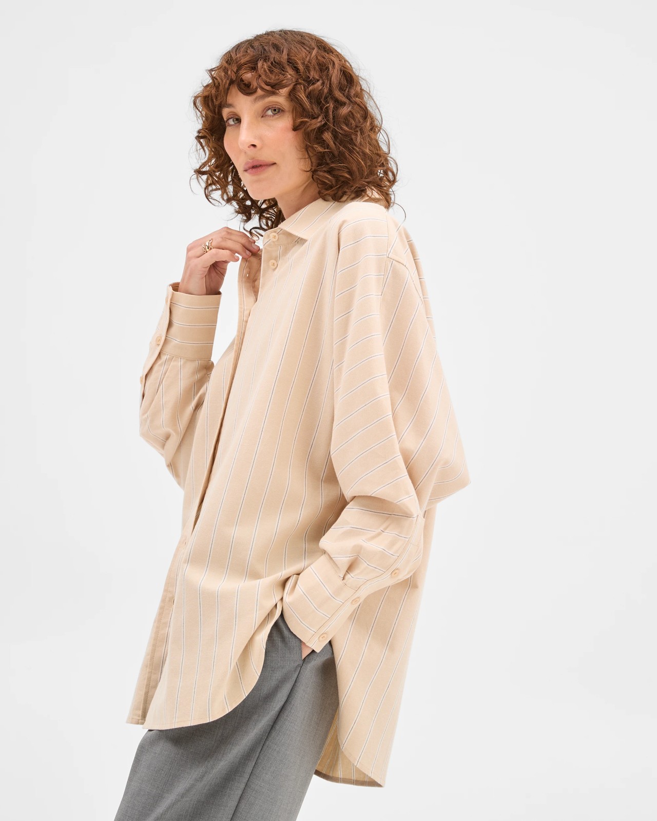 Australian Cotton Batwing Shirt - Fawn Stripe 4 of 5