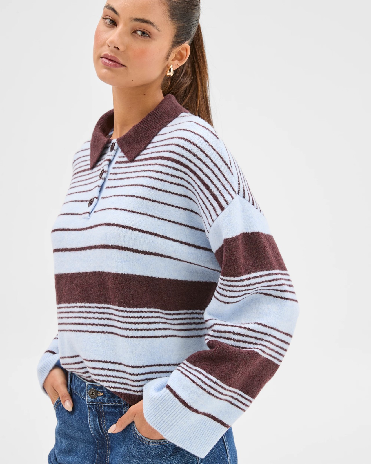 Lily Loves Long Sleeve Striped Polo Top - Blue / Stripe 4 of 6