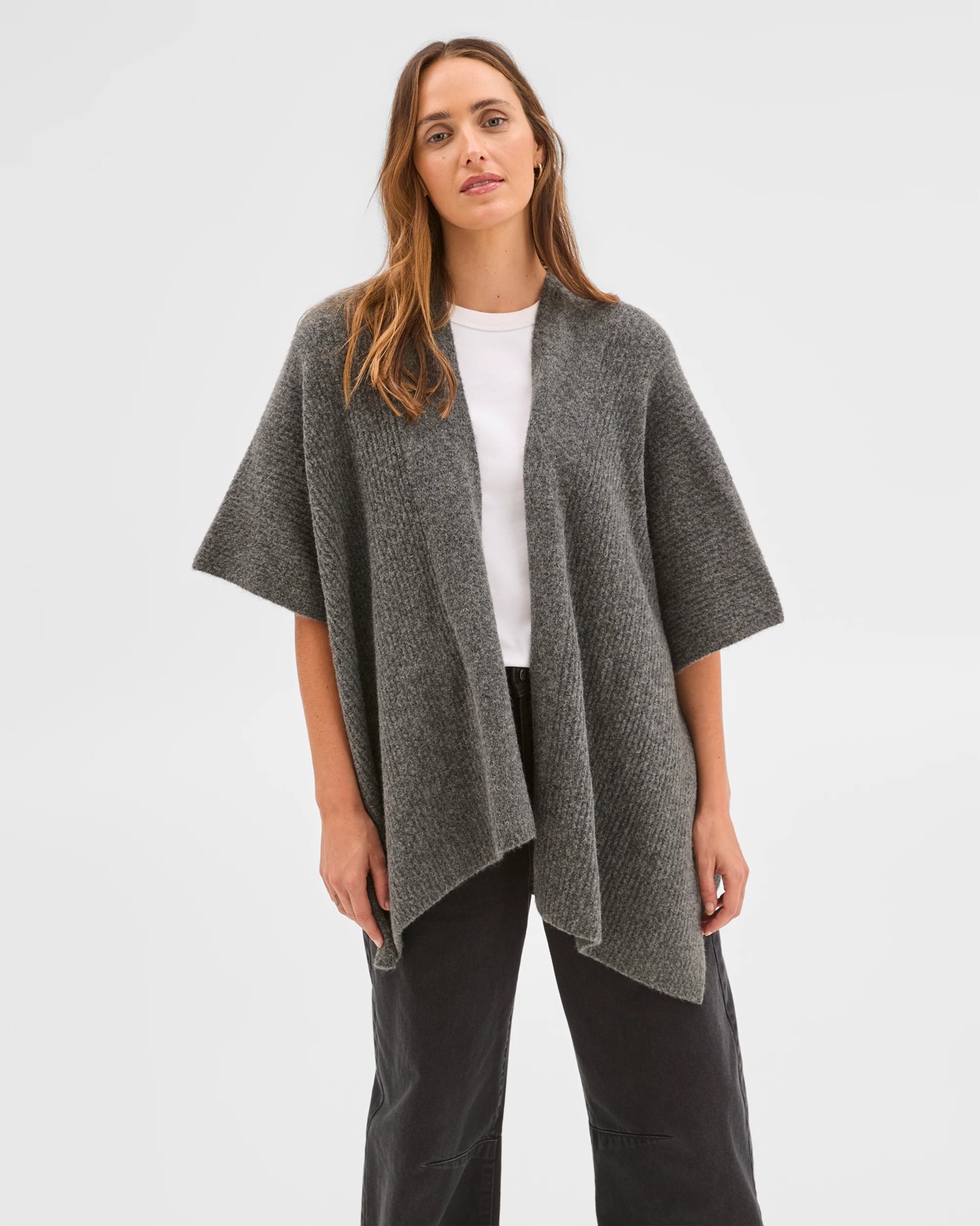 Knitted Poncho - Charcoal Marle 2 of 5