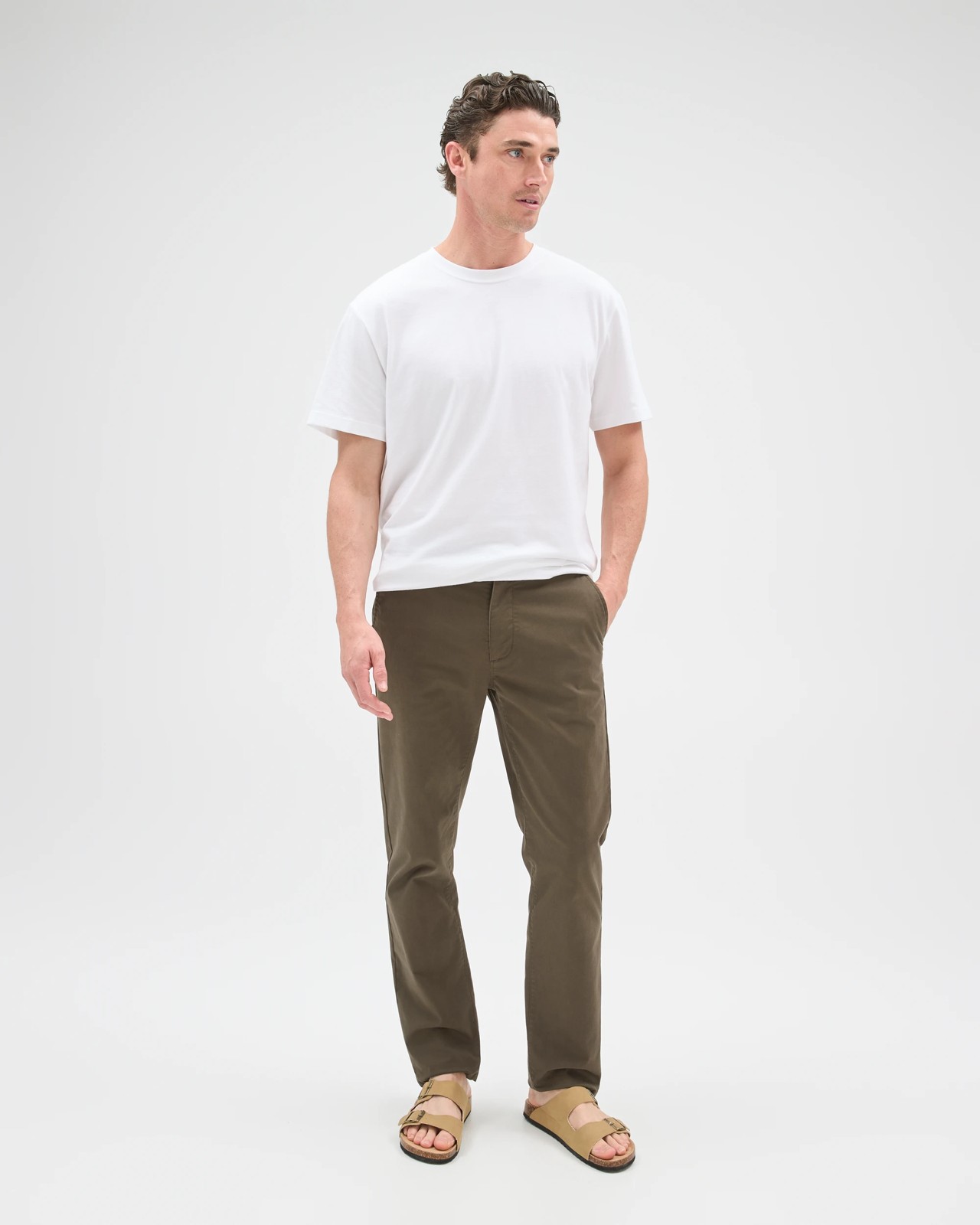 Australian Cotton Straight Chino Pants  - Olive 2 of 5