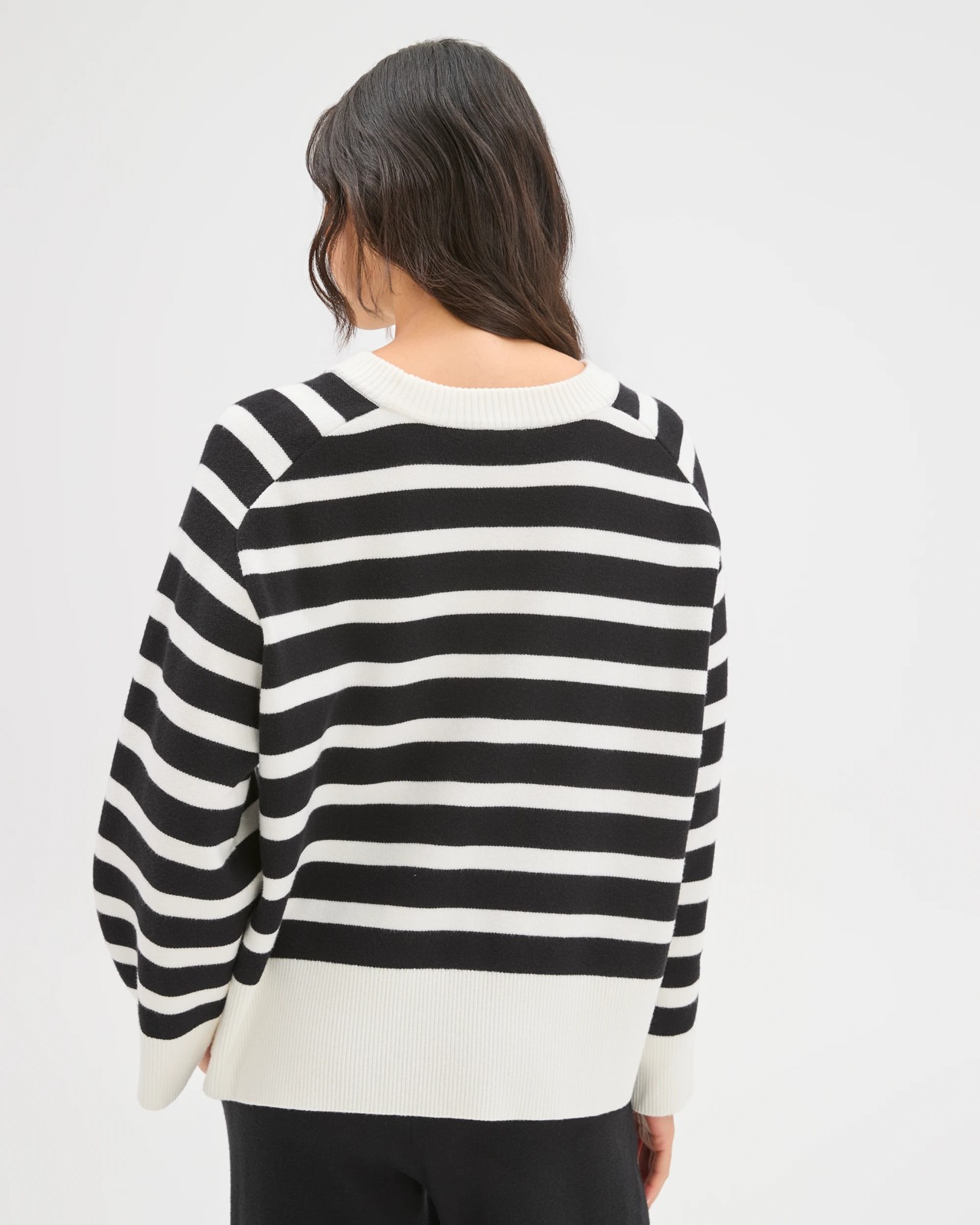 Clean Knit Crew Neck Sweater - Cloud Dancer/Black Stripe 4 of 6