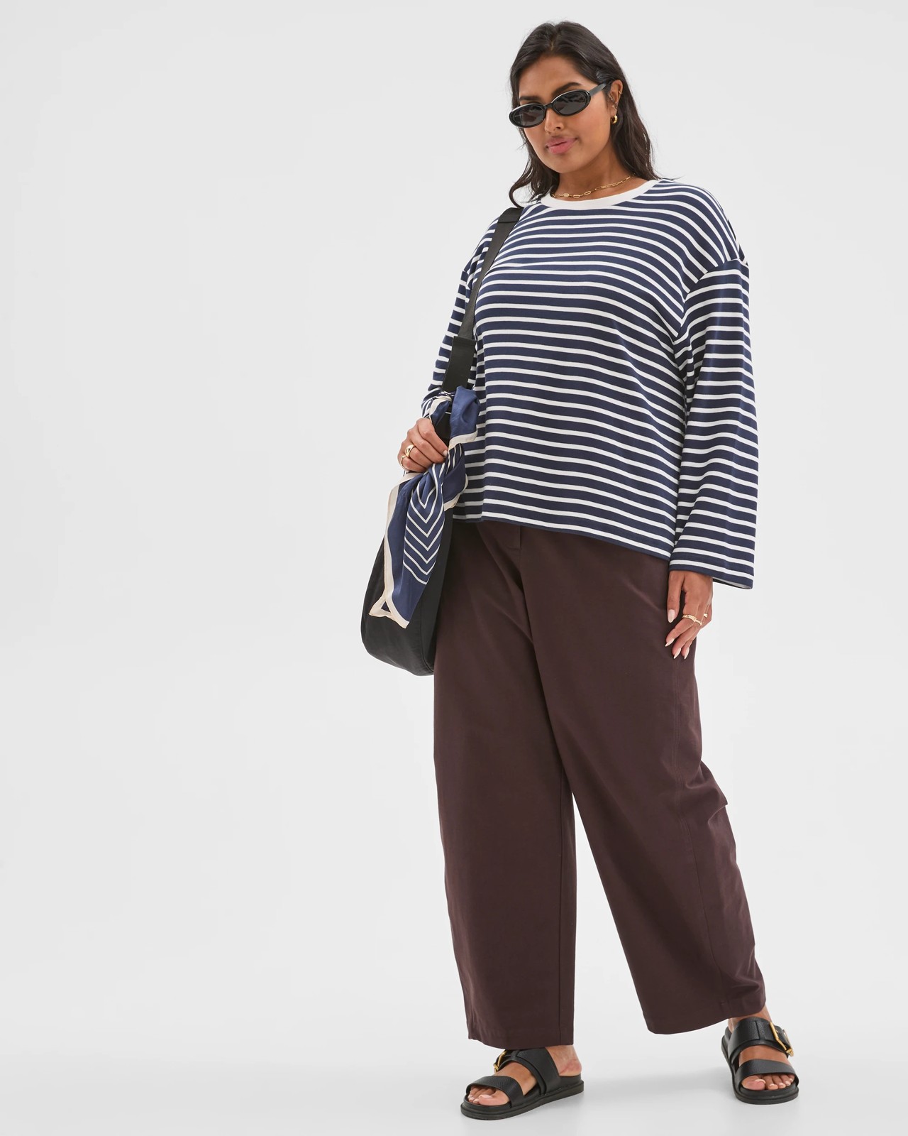 Plus Size Australian Cotton Long Sleeve Stripe Top 3 of 5