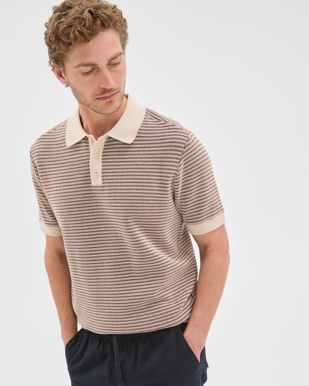 Australian Cotton Tonal Knit Polo Top - Henna 5 of 5