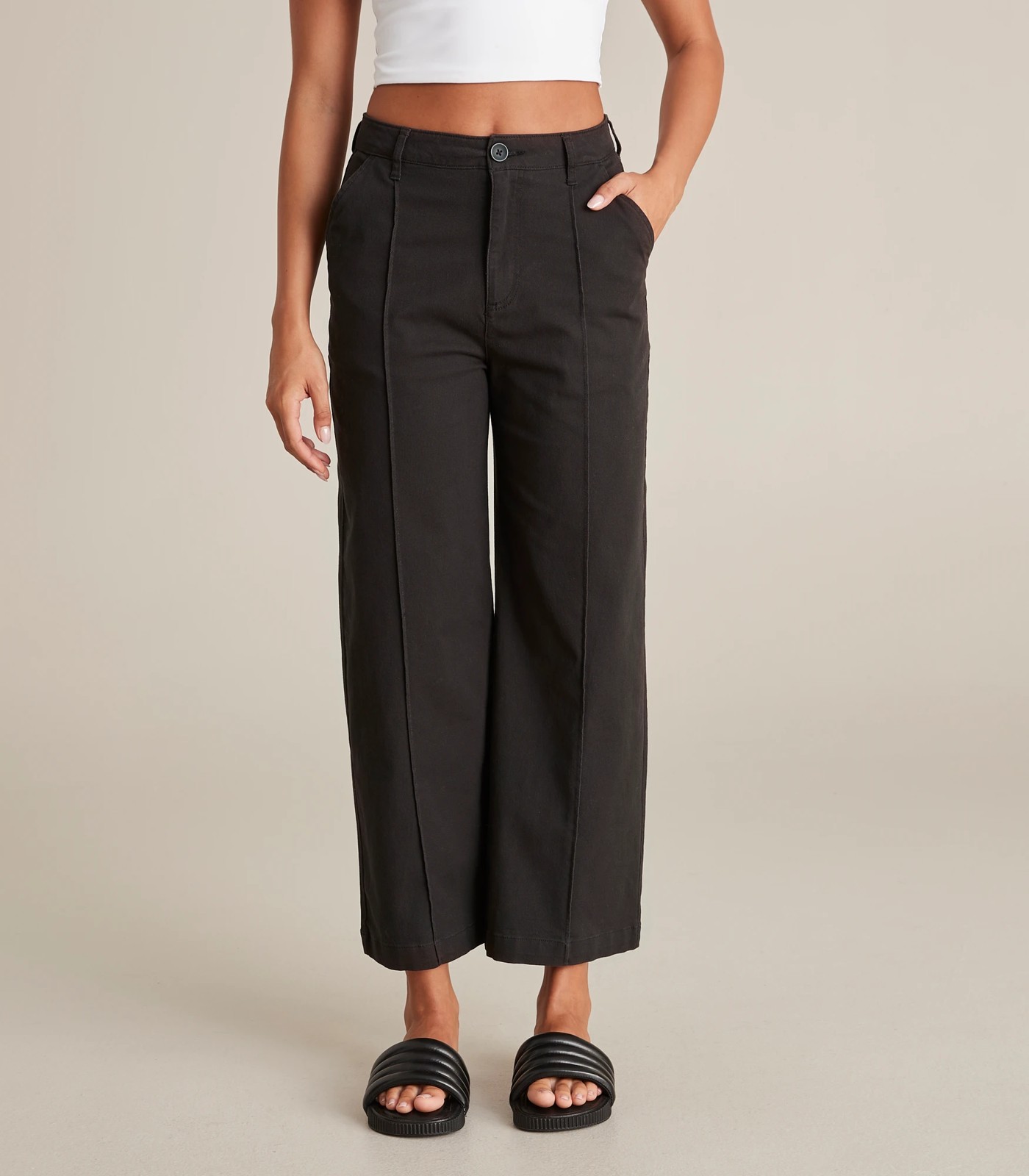 Black Crop Swing Top + Pintuck Wide Leg Trousers