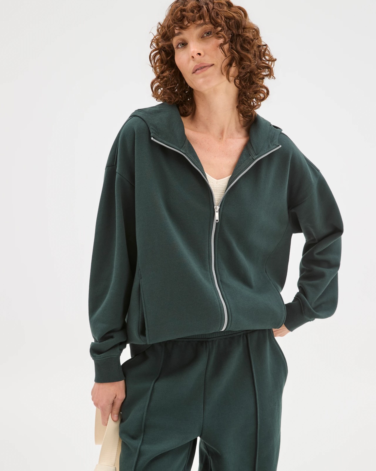 Active Australian Cotton Blend Fleece Zip Through Hoodie - Pine 2 of 5
