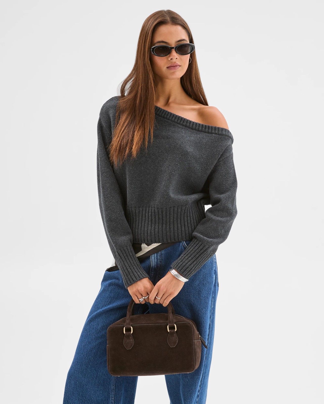 Lily Loves Off Shoulder Jumper - Onyx Marle 3 of 5